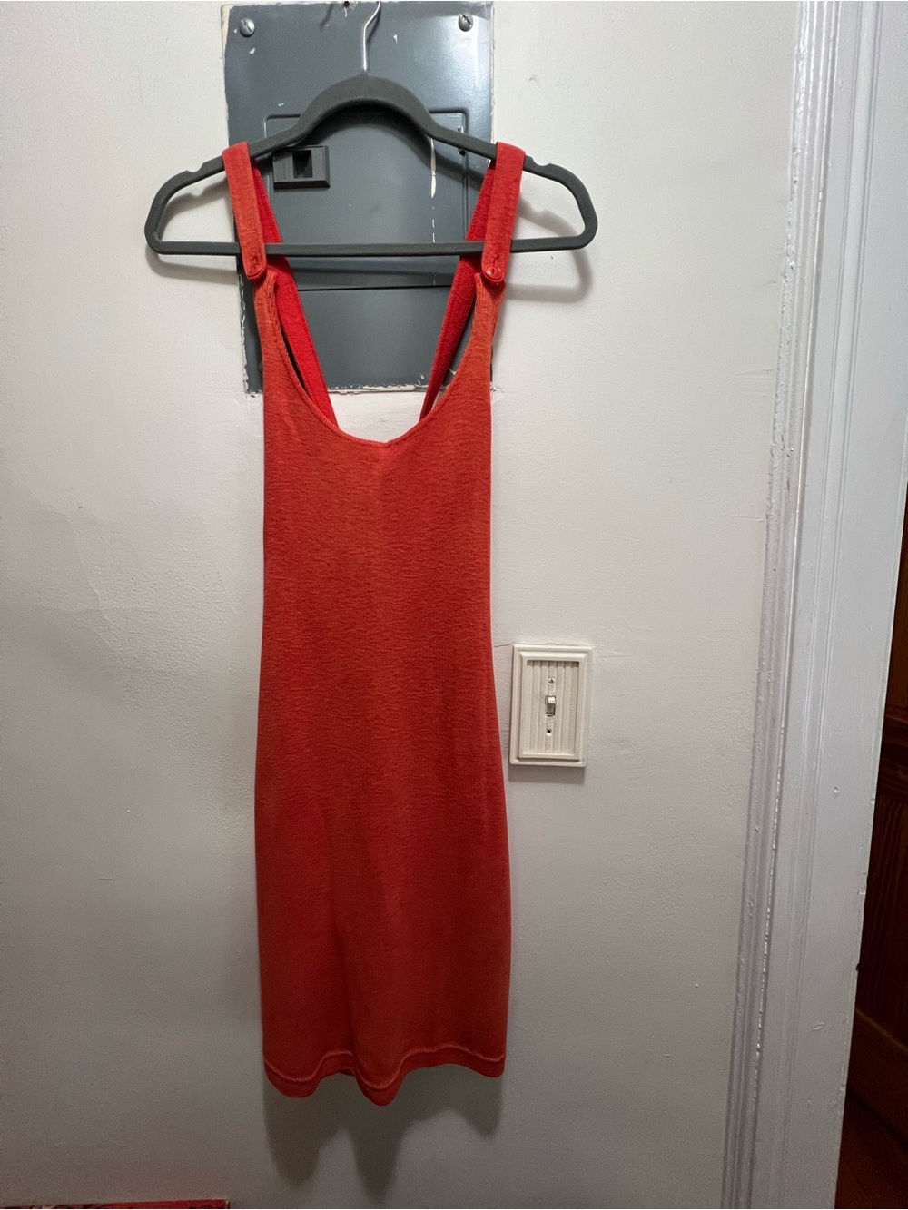 Ralph Lauren Coral-Red Knit Midi Tank Dress with Button Details